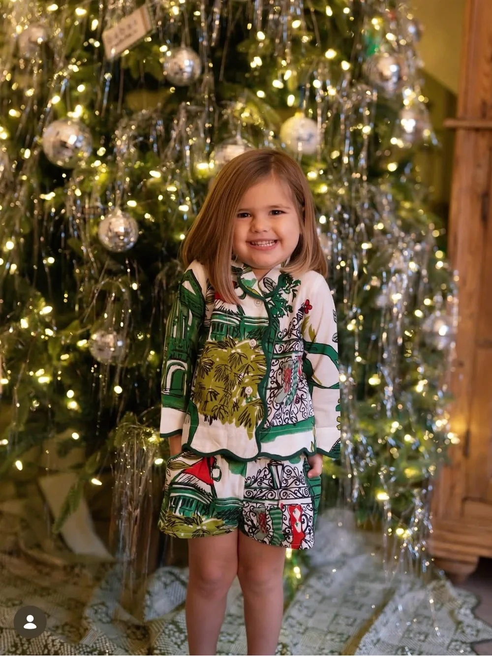 Kids Green & White Holiday Pajama Set